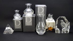 A collection of glassware, to include Dartington crystal spill vases,