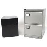 Two modern filing cabinets, one being a two drawer Triumph, the smaller being black in colour,