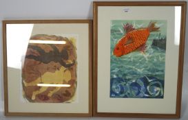 Helen Wakefield, (British, 21st Century), The Plumy Dancers and Out of the Sea, mono prints,