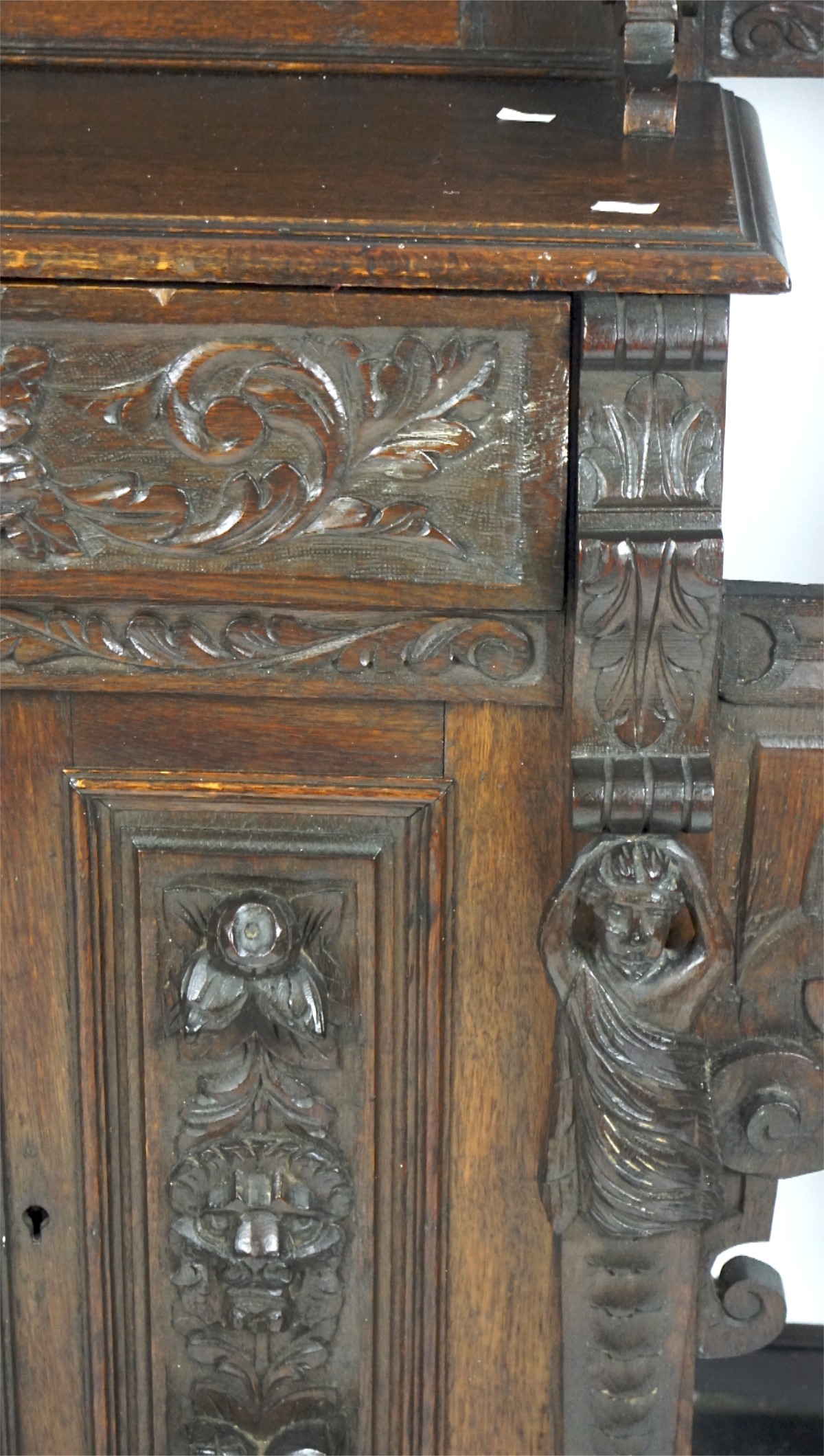 A 19th century oak hall stand, with highly carved decoration throughout, - Image 2 of 4