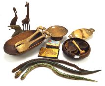 A collection of wooden items to include turned bowls pestle and mortar and other items.