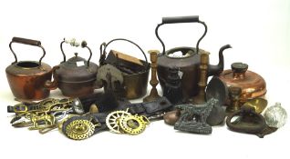 Assorted copper and other metalwares, to include set of scales, horse brasses, kettles,