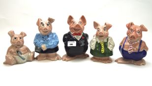 Five Wade ceramic Nat West pigs, of assorted patterns and designs,