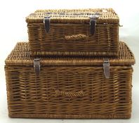 Two vintage Fortnum and Mason wicker picnic hampers,