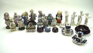 A collection of porcelain and ceramic wares, to include a quantity of figures of ladies, gentlemen,