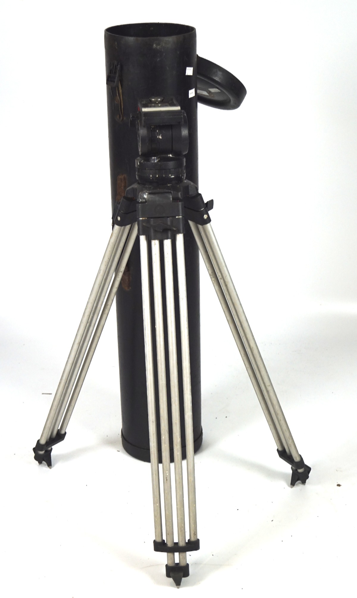 A large Sachtler Munchen camera tripod in case,