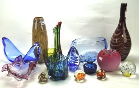 A collection of assorted coloured art glassware,