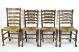 Four 20th century reeded chairs, all with wooden frames, turned bobbin supports and cabriole feet,