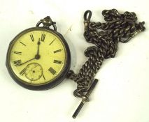 A 19th Century silver cased open face pocket watch and Albert chain,
