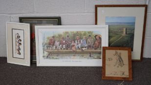 Five prints and photographs, including a floral still life, sketches of animals,