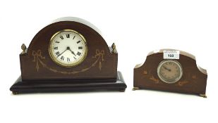 Two early/mid 20th century mahogany veneered and inlaid mantle clocks, the larger being French made,