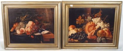 Two canvas prints of still life, both depicting bowls of fruit, framed and glazed