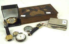 Collection of wristwatches and pocket watches, to include an open faced silver cased pocket watch,