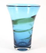 A kingfisher blue flared cylindrical vase, believed to be by Whitefriars however unsigned,