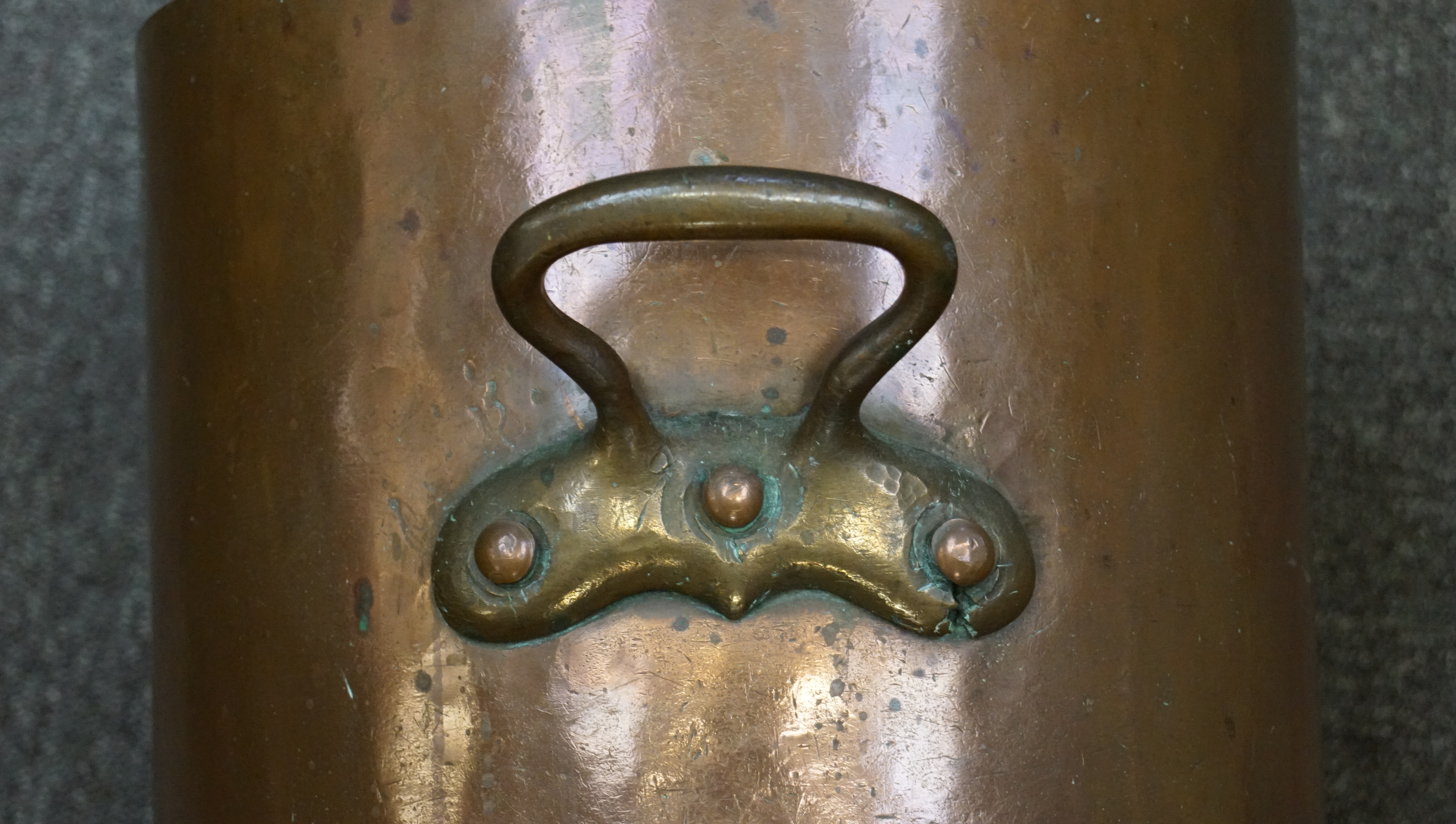 A large late 19th/early 20th century copper liquid vessel, with tap to one side, - Image 7 of 9