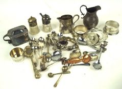 A selection of assorted silver plated wares, comprising mostly flatware, including caddy spoon,