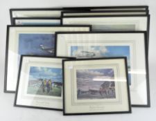 Nine Norman Hoad (1923 - 2014) prints, depicting aircraft and aviation scenes, 35cm x 47cm,