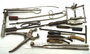 A group of 19th century and later horse and veterinary farm tools,
