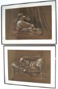 Two contemporary drawings of reclining nude and one seated, unsigned, both framed and glazed,