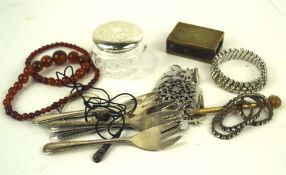 A selection of costume jewellery and other wares, including matchbox case,