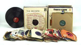 A collection of over 100 pieces of vinyl, including lps 45s and records from the 50s, 60s & 70s,