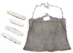 A German silver mesh purse,