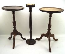 Two small mahogany wine table, of circular form, one with gilt tooled leather top,