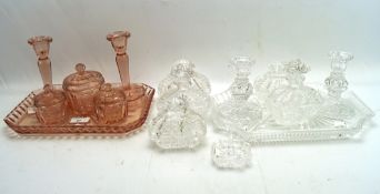 Two vintage glass dressing table sets,