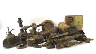 A collection of brassware,