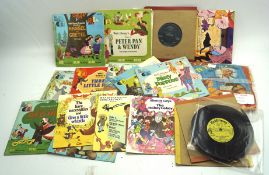 A collection of vintage child's vinyl records, including multicoloured vinyl,