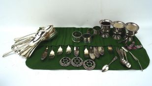 A selection of silver plate, including serving spoons, EPNS knives and forks,