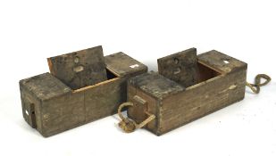 Two 20th century wooden storage boxes, of rectangular form, each with sliding centre section,