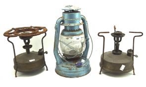 Two gas lamps and a miner's lamp,