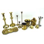 A collection of brassware,