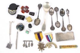 A quantity of silver items including teaspoons,