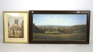 Two contemporary prints of The Vale of Taunton and a village pub and church,