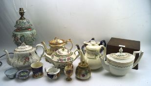 A collection of Royal Worcester and other ceramics, including teapots, satsuma bowls,