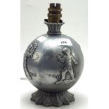 A 20th century metal table lamp of globular form, each side depicting each of the four seasons,