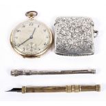 Assorted metal collectables, to include a silver vesta case, white metal propelling pencil, and more