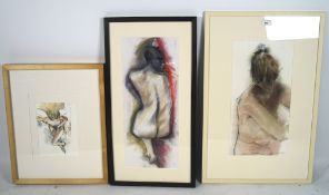 John Wakefield, (British, 21st Century School), three nudes, watercolour, ink and pastel,