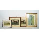Four sporting prints including two 19th century examples of racehorses titled Bayardo and Orby,