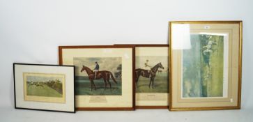 Four sporting prints including two 19th century examples of racehorses titled Bayardo and Orby,