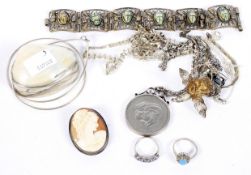 A selection of silver and other costume jewellery,