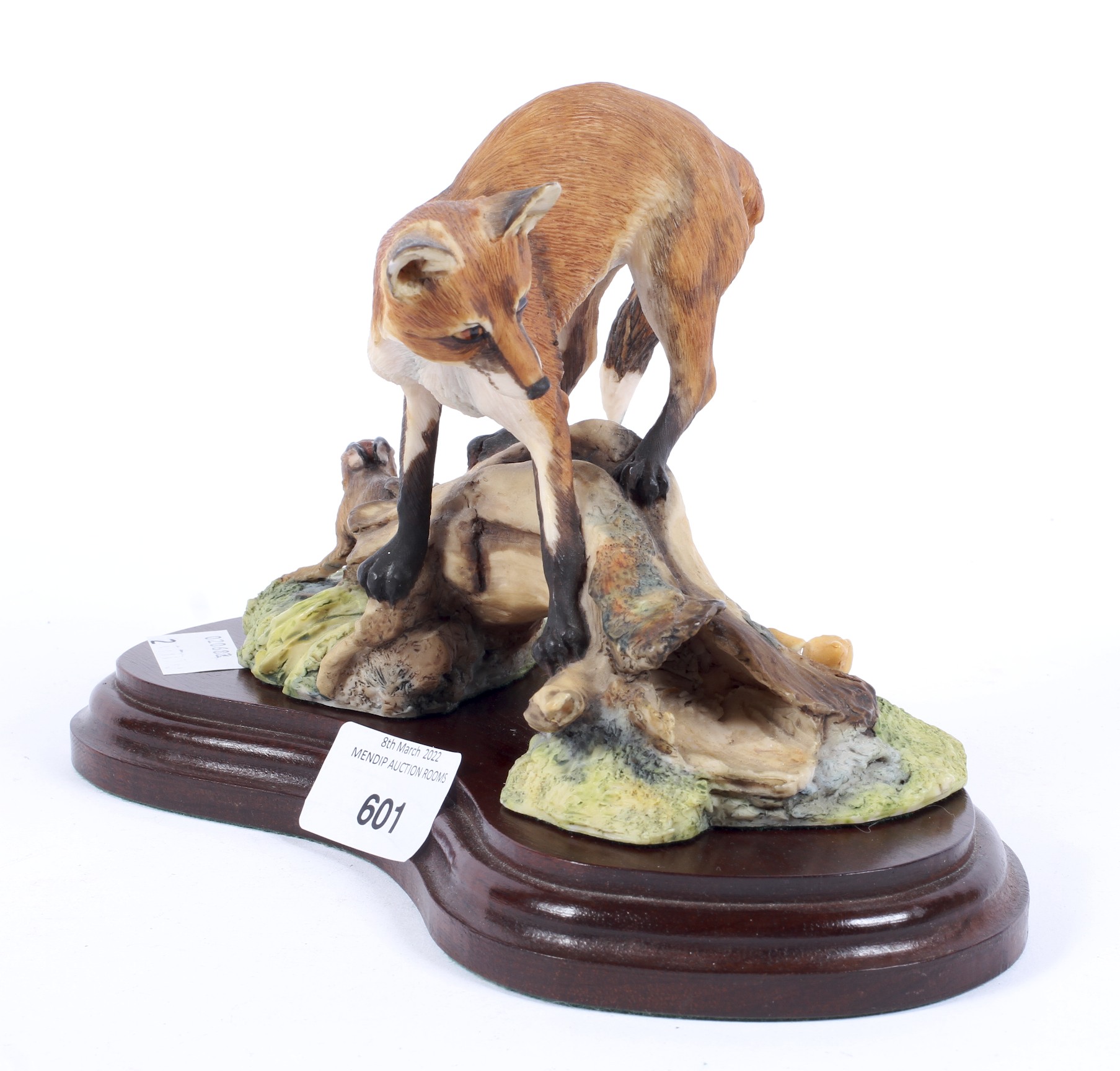 A Border Fine Arts figure group depicting a Fox perched on a log,