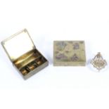 Two brass boxes, one being Japanese, the other a stamp box,