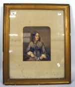 A 19th century watercolour portrait of a lady, possibly Emily Bronte, framed and glazed,