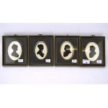 Four 20th century Penny Farthing silhouettes, featuring two women and two gentlemen,