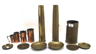 Assorted brassware, to include three WWII era ammunition shell cases,