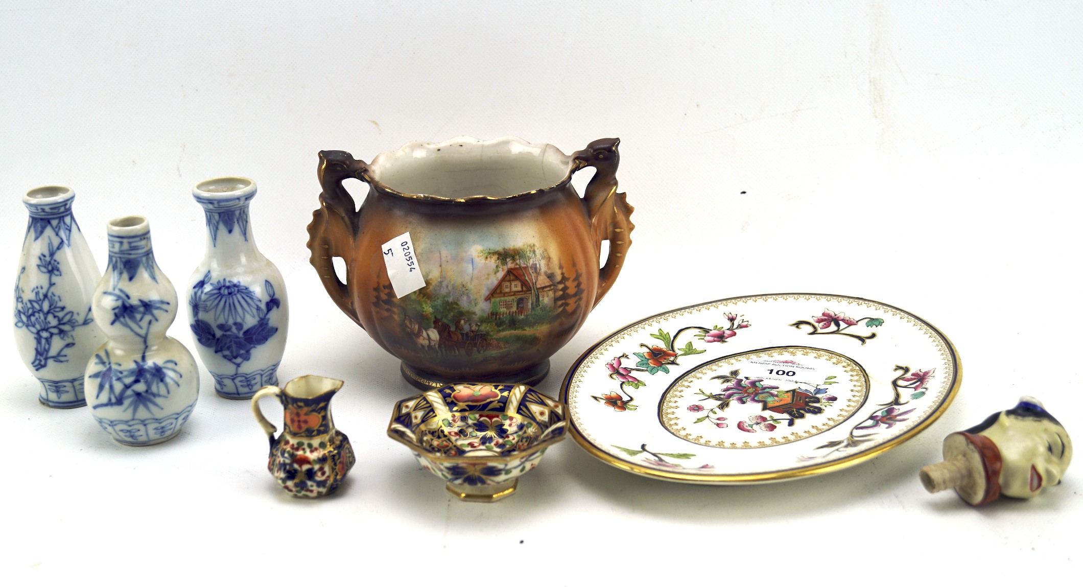A selection of ceramics, to include three Chinese style blue and white vases,