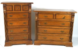 Two reproduction chests of drawers, one with three small square drawers over four long drawers,